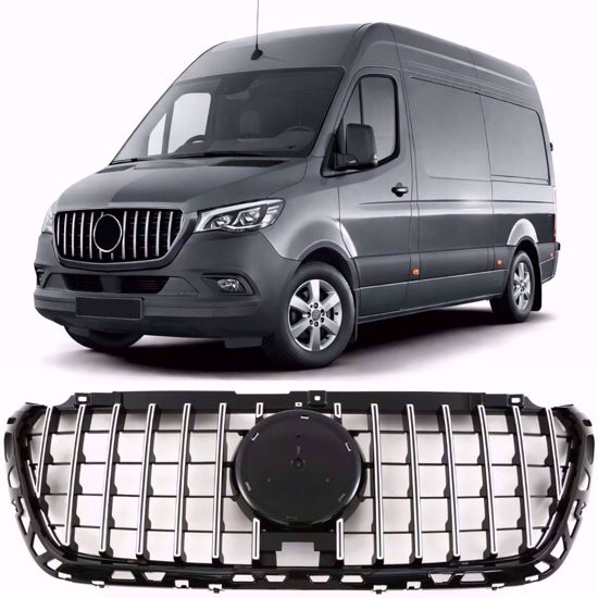 Mercedes Sprinter W907 W910 2018-2026 met Panamericana grill zwart hoogglans en chroom